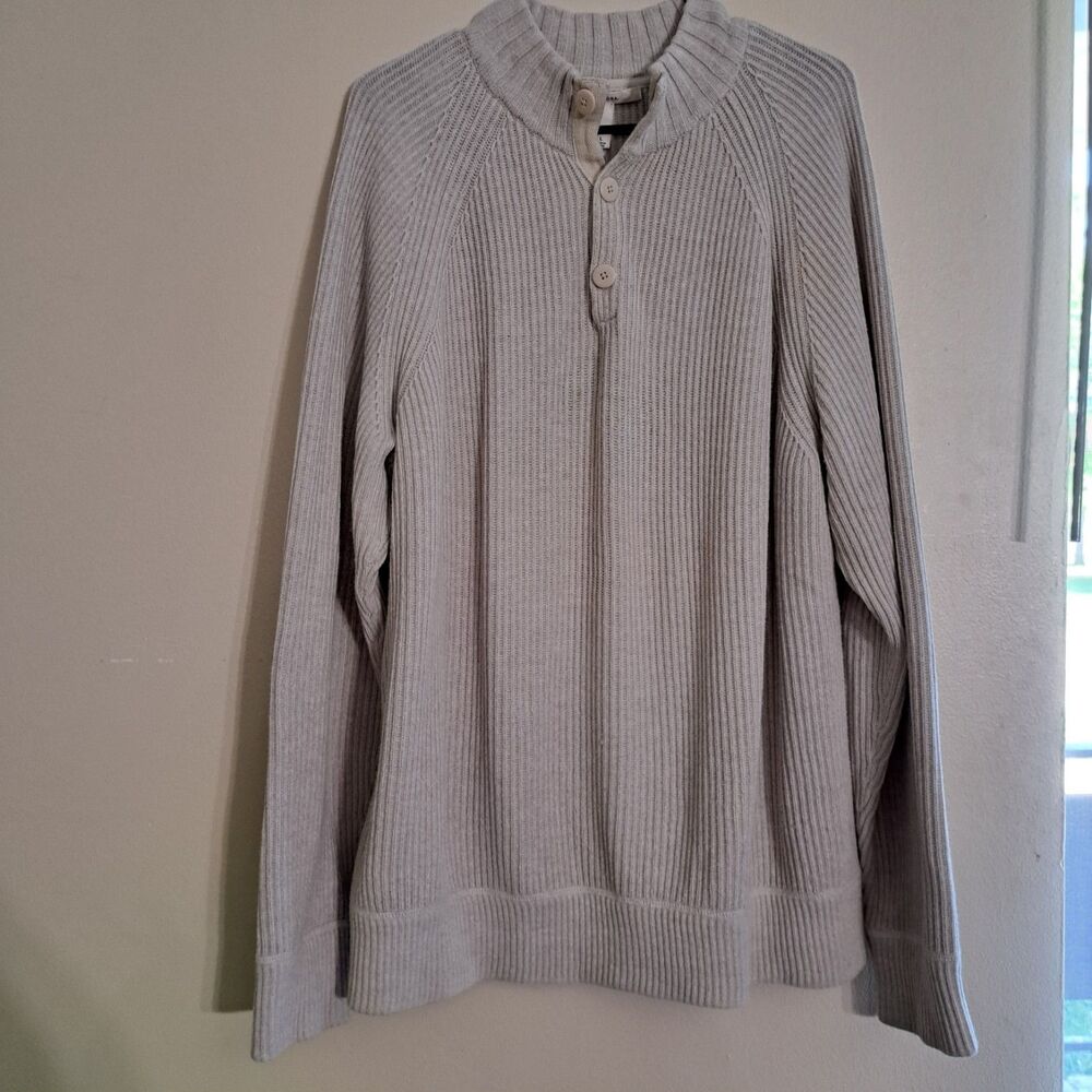Merona Men's Mock Neck Button Placket Sweater Cream color Size L